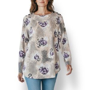 4/$20 Teddi Long Sleeve Floral Patchwork Knit Top |  Medium